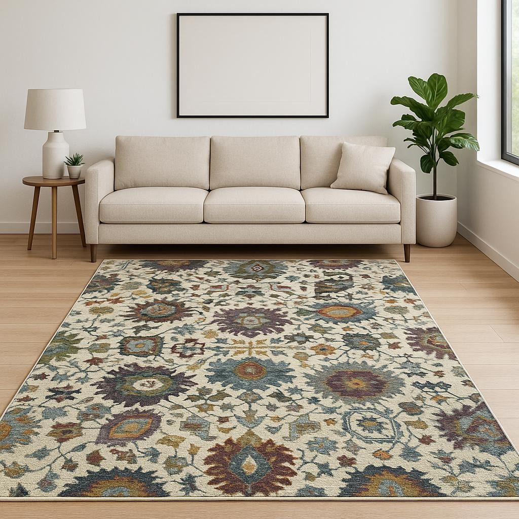 Stone Purple and Green Polypropylene Oriental Area Rug, 9′ × 12′