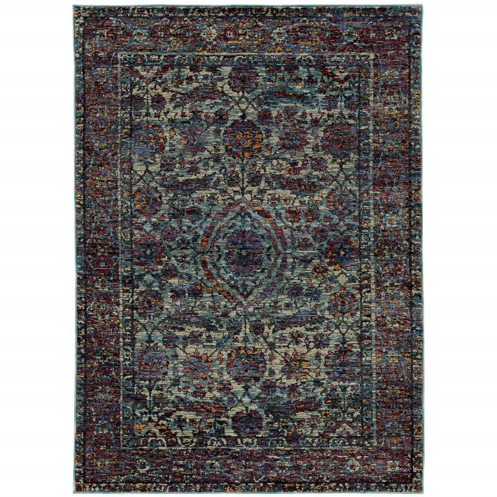Blue and Purple Oriental Polypropylene Rectangle Area Rug
