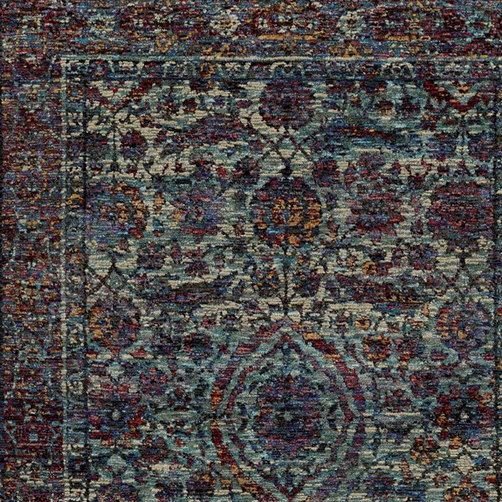 Blue and Purple Oriental Polypropylene Rectangle Area Rug
