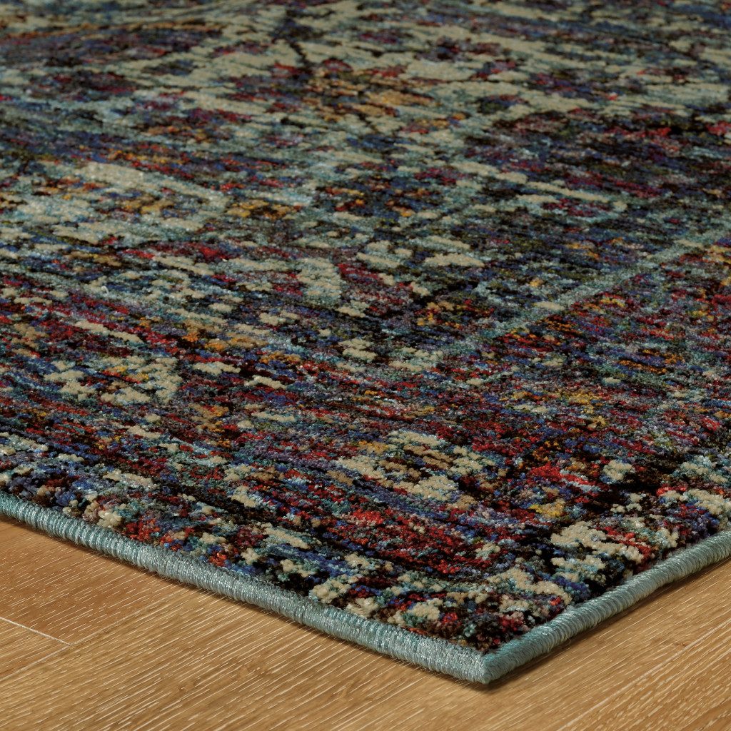 Blue and Purple Oriental Polypropylene Rectangle Area Rug