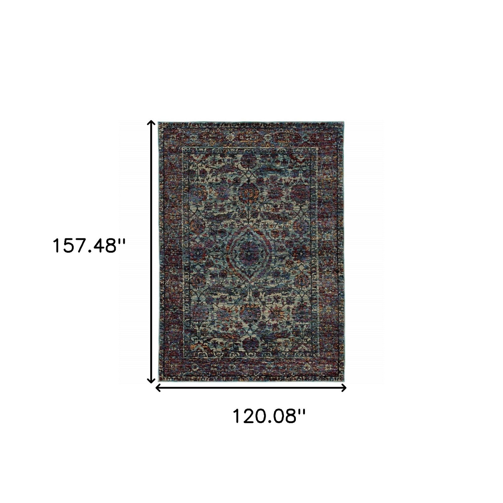 Blue and Purple Oriental Polypropylene Rectangle Area Rug