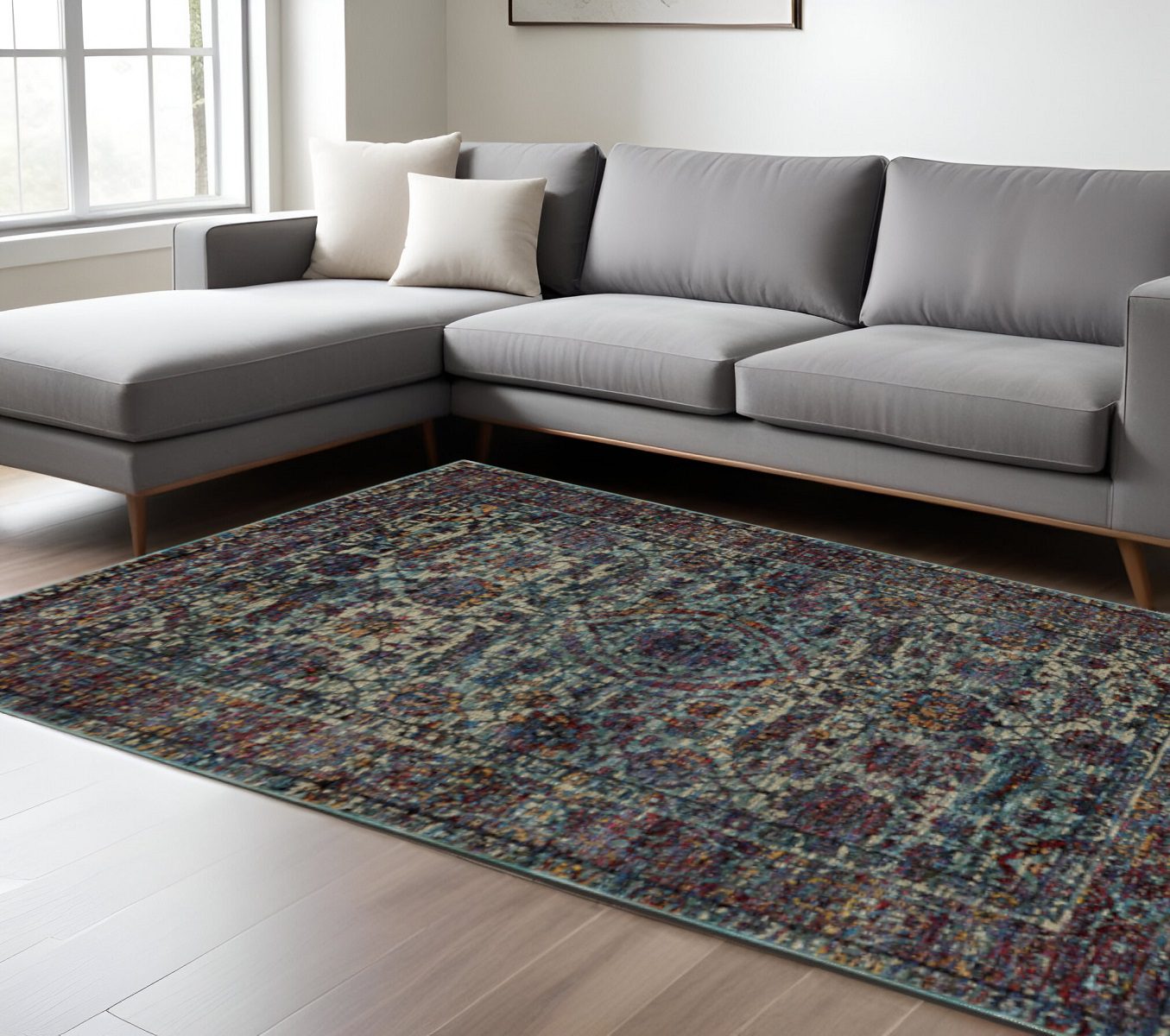Blue and Purple Oriental Polypropylene Rectangle Area Rug, 8′ × 11′