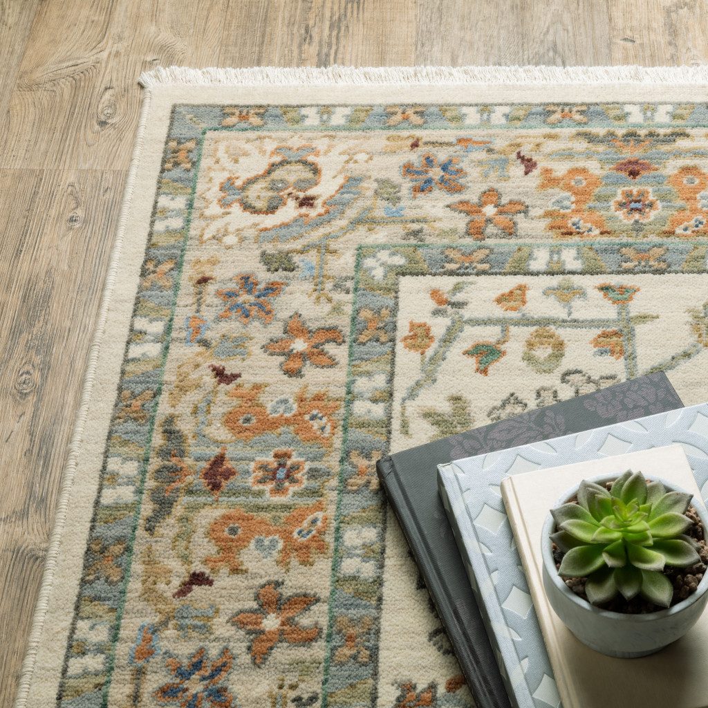 12′ Gray and Ivory Genuine Wool Oriental Runner Rug