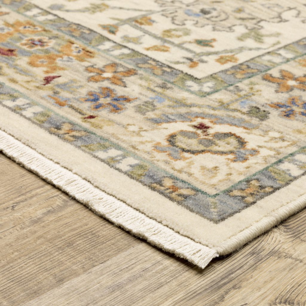 12′ Gray and Ivory Genuine Wool Oriental Runner Rug