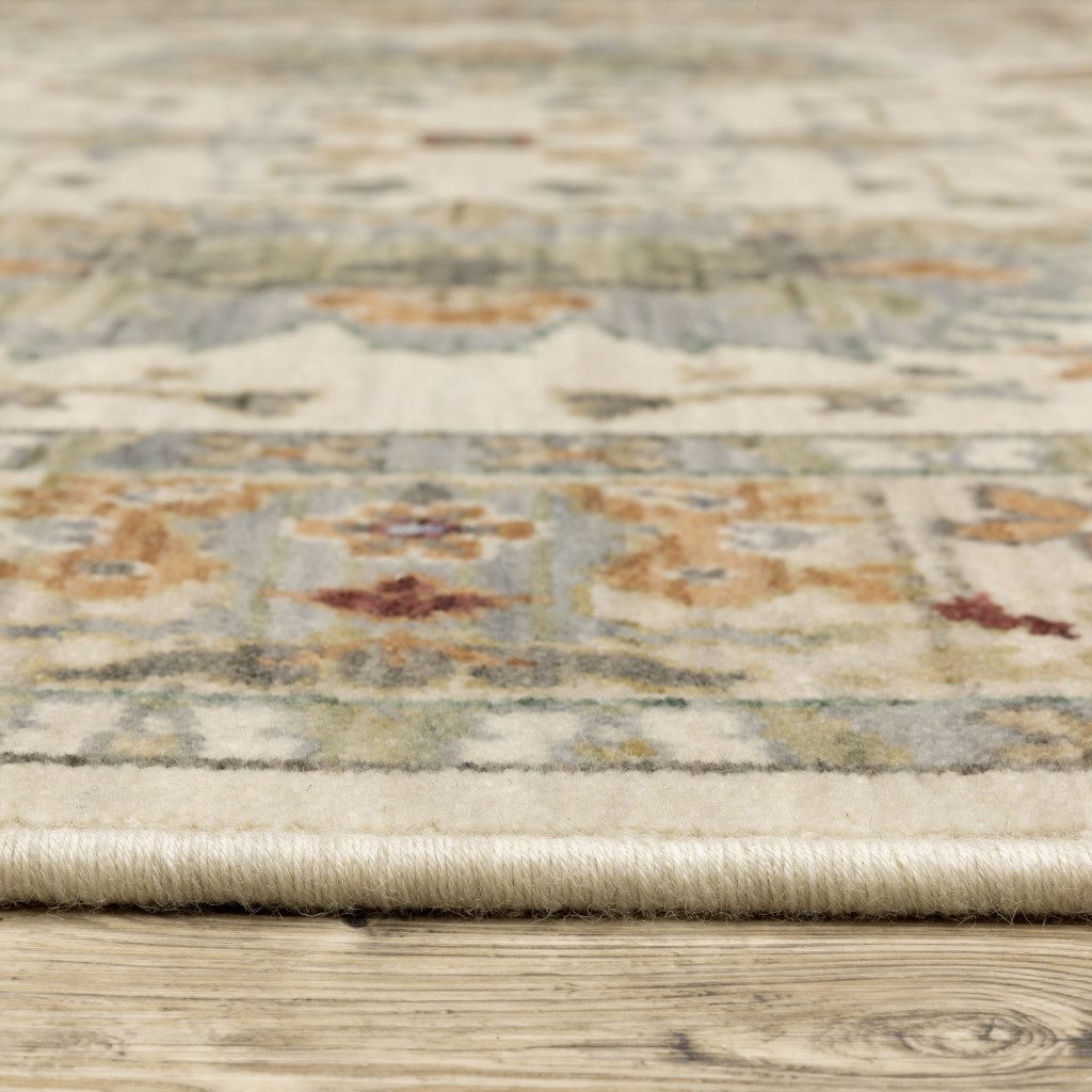 12′ Gray and Ivory Genuine Wool Oriental Runner Rug