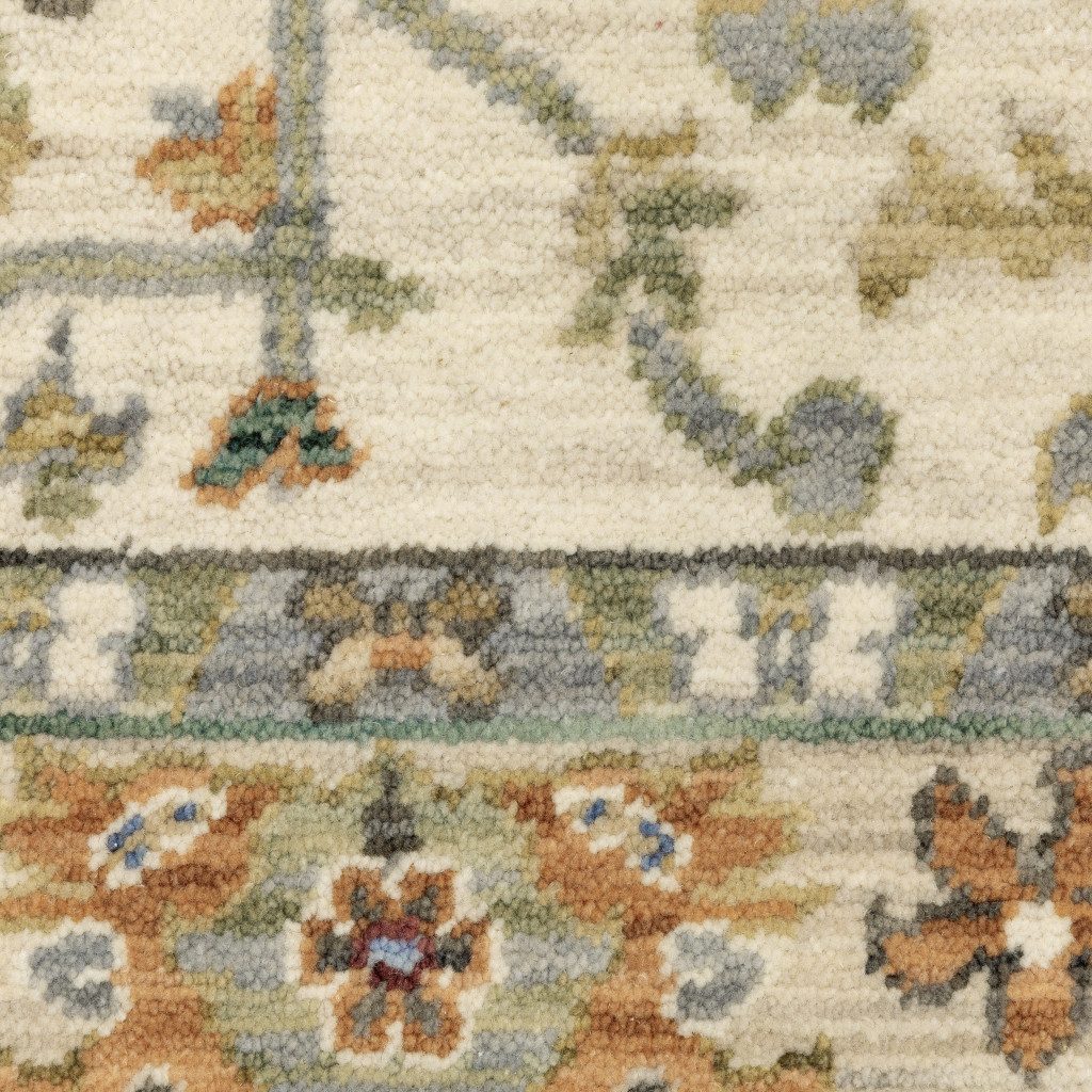 12′ Gray and Ivory Genuine Wool Oriental Runner Rug
