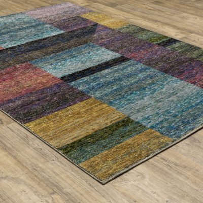 Purple and Red Geometric Polypropylene Rectangle Area Rug