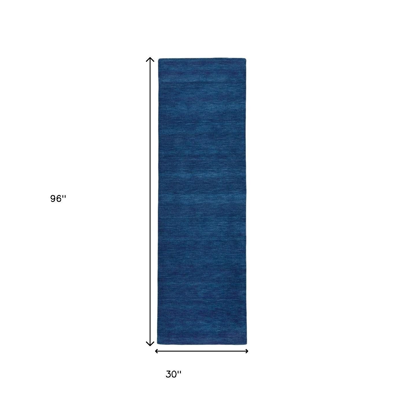Blue Hand Woven Wool Runner Rug