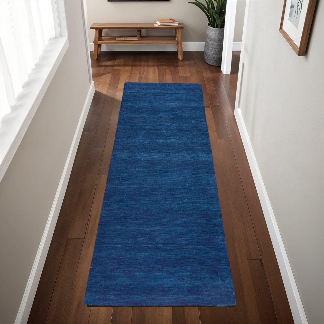 Blue Hand Woven Wool Runner Rug