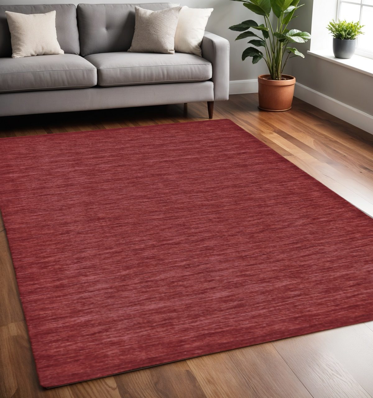 Red Wool Hand Woven Area Rug, 5′ × 8′