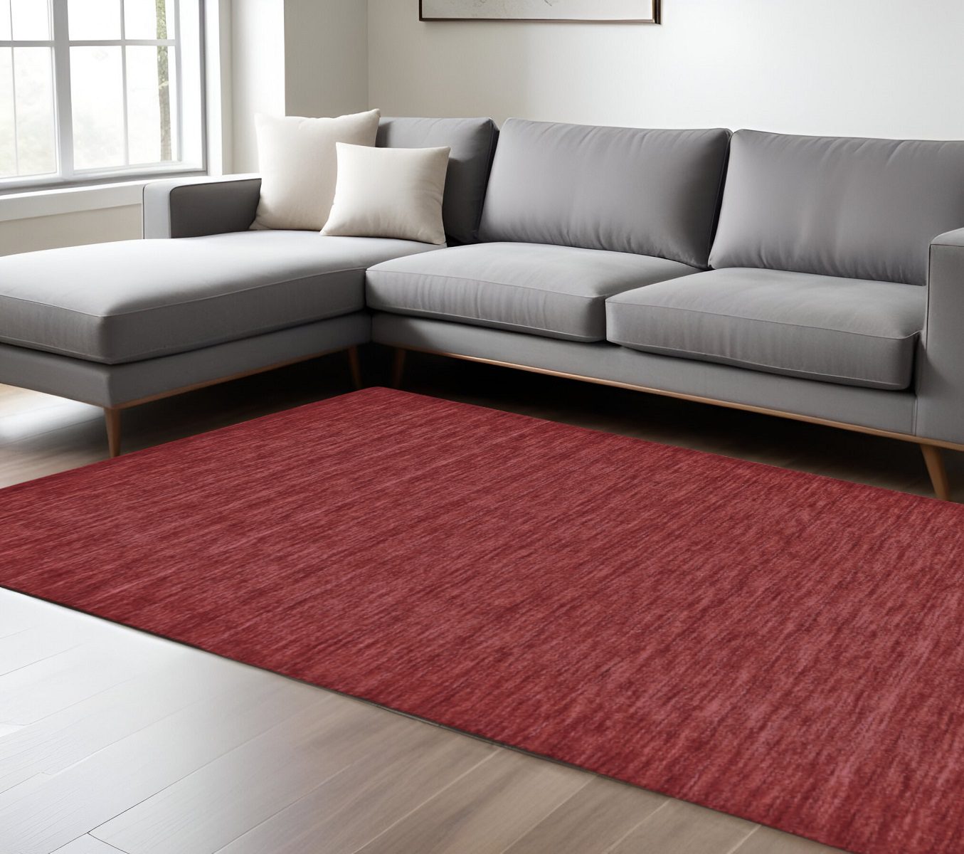Red Wool Hand Woven Area Rug, 10′ × 13′