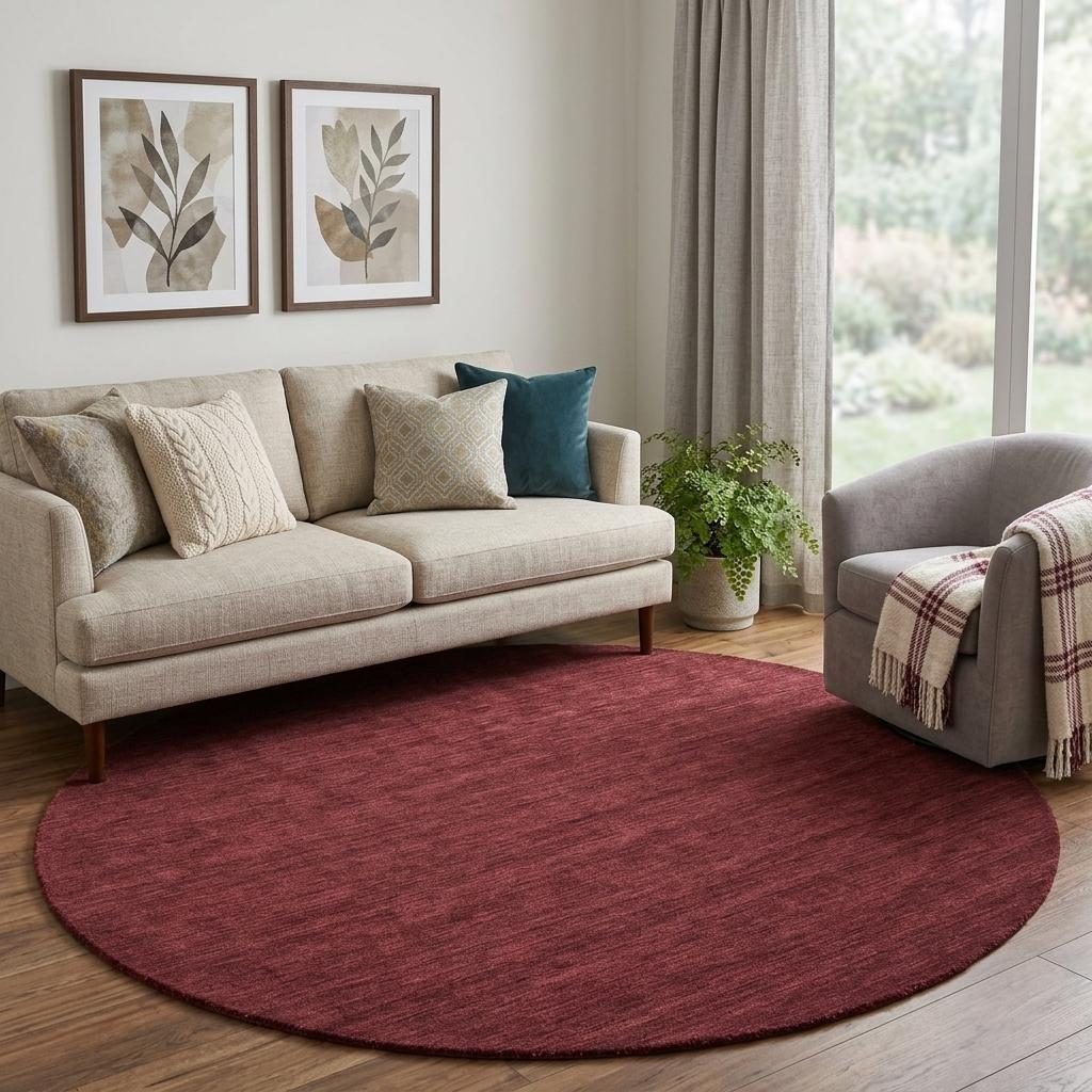 Red Wool Hand Woven Area Rug, 8′ Round