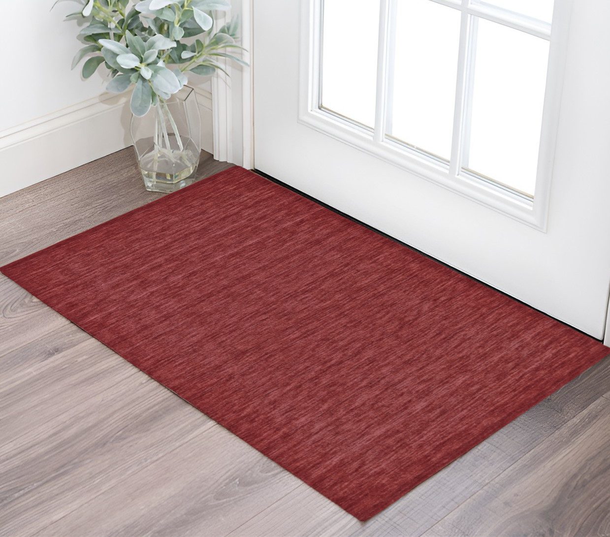 Red Wool Hand Woven Area Rug, 2′ × 3′
