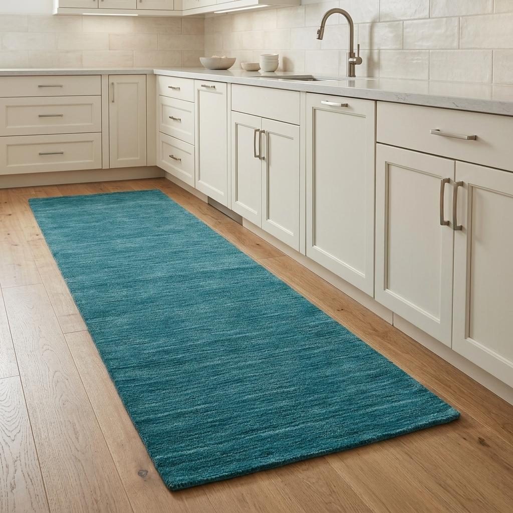 Blue Hand Woven Wool Runner Rug, Color: Blue, Green