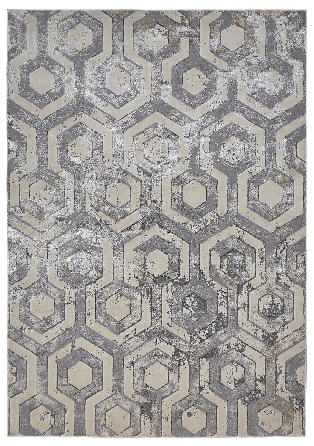 Gray Taupe and Silver Abstract Polypropylene Area Rug
