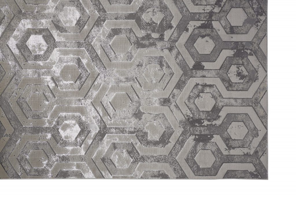 Gray Taupe and Silver Abstract Polypropylene Area Rug