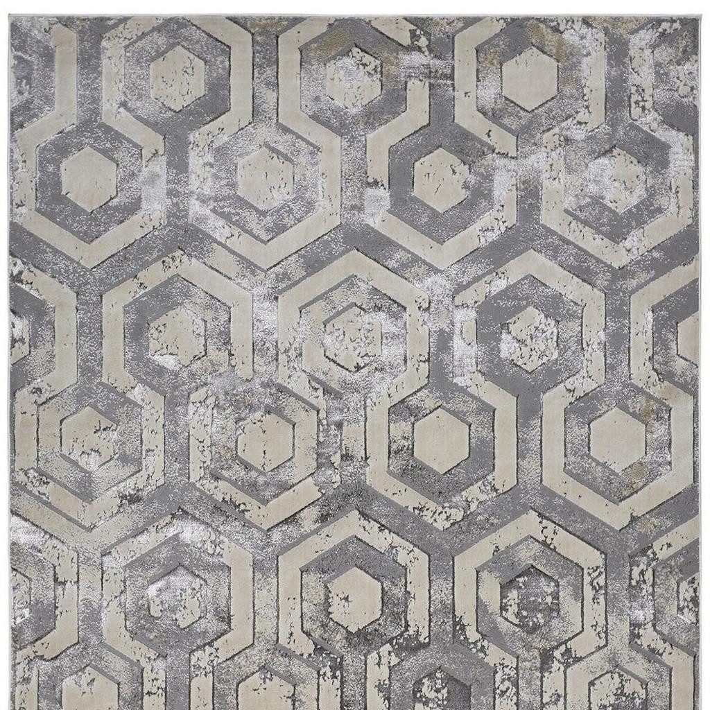 Gray Taupe and Silver Abstract Polypropylene Area Rug