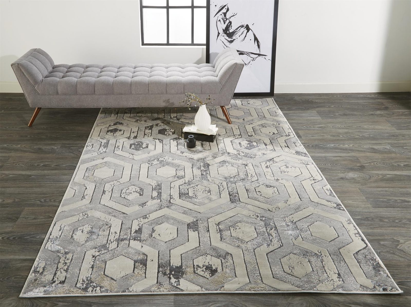 Gray Taupe and Silver Abstract Polypropylene Area Rug