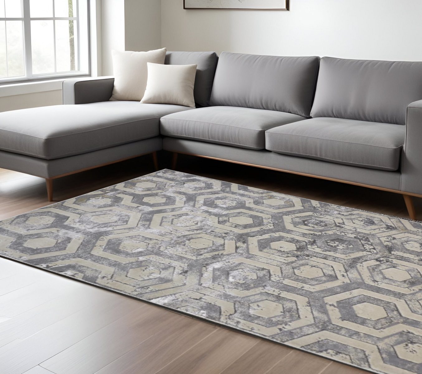 Gray Taupe and Silver Abstract Polypropylene Area Rug, 13′ × 20′
