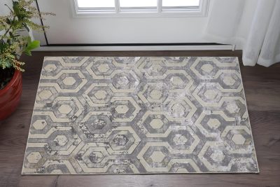 Gray Taupe and Silver Abstract Polypropylene Area Rug