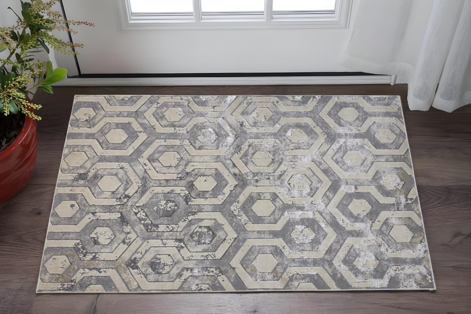 Gray Taupe and Silver Abstract Polypropylene Area Rug, 2′ × 3′