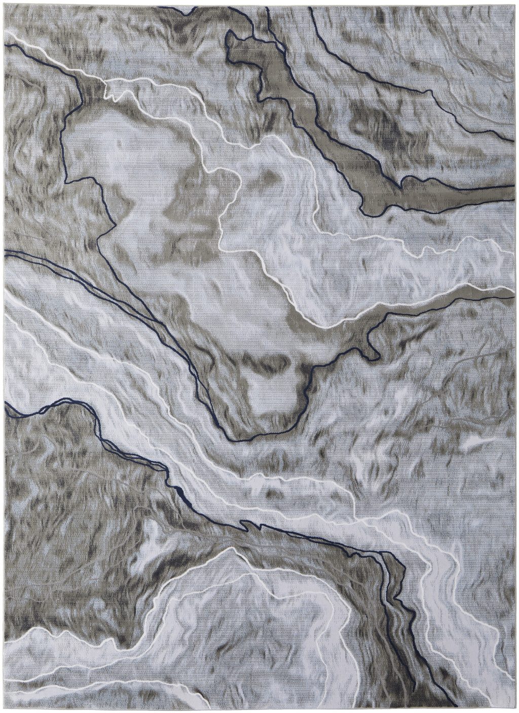 Ivory Blue and Gray Abstract Polypropylene Area Rug