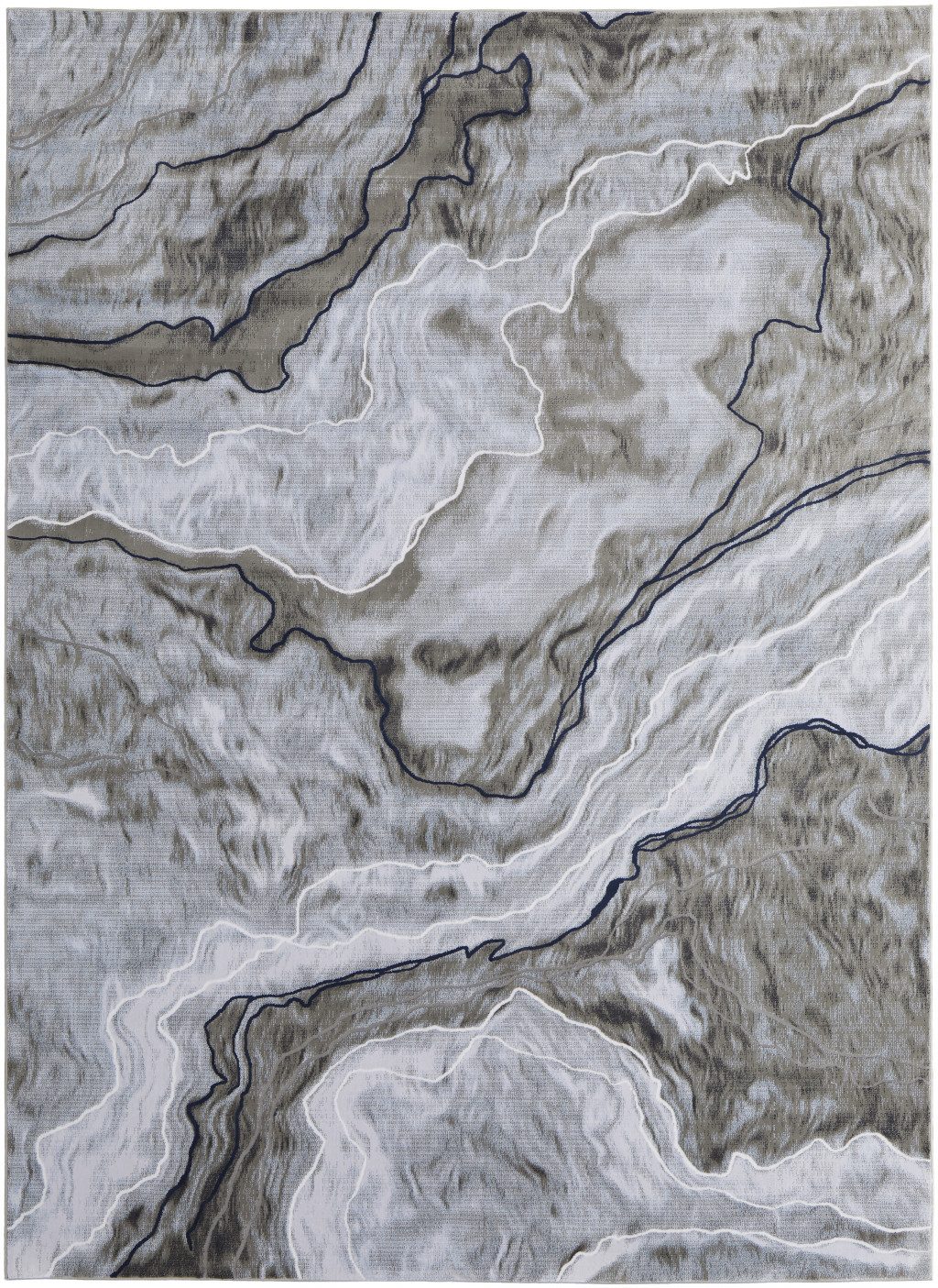 Ivory Blue and Gray Abstract Polypropylene Area Rug