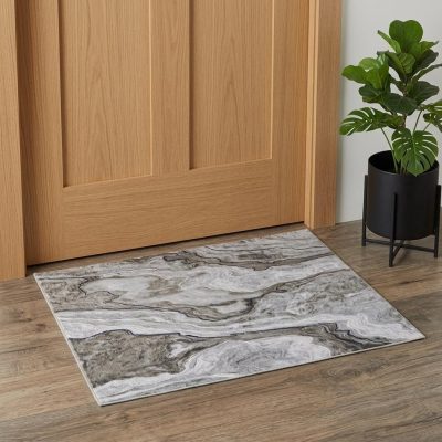 Ivory Blue and Gray Abstract Polypropylene Area Rug
