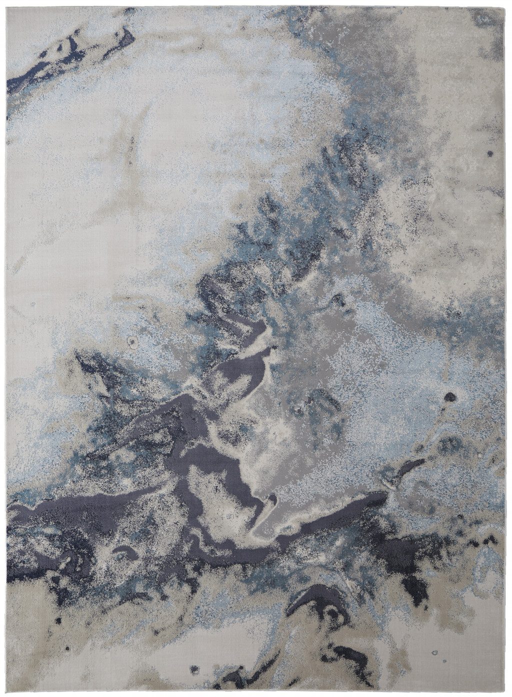 Ivory Black and Gray Abstract Polyester Area Rug