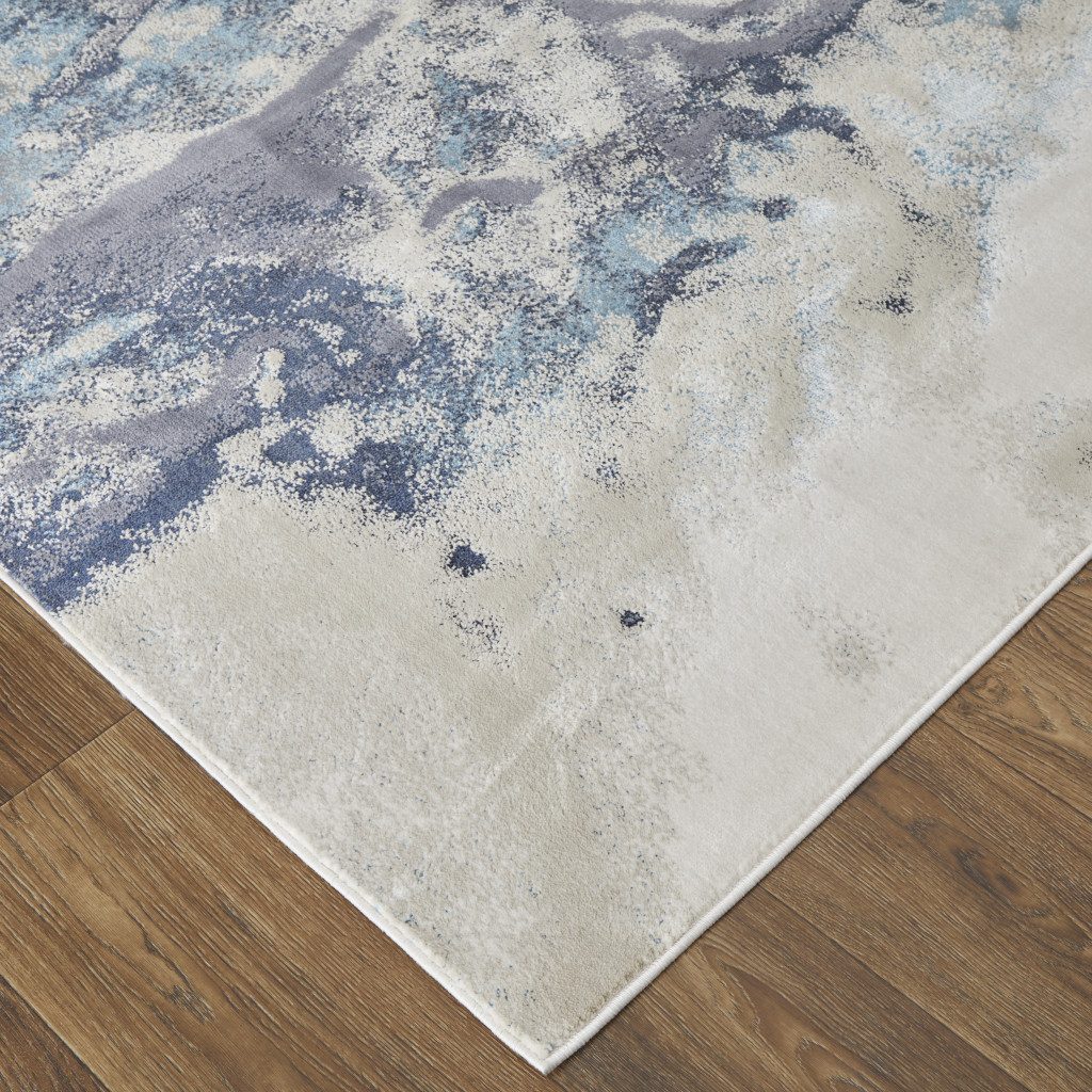 Ivory Black and Gray Abstract Polyester Area Rug