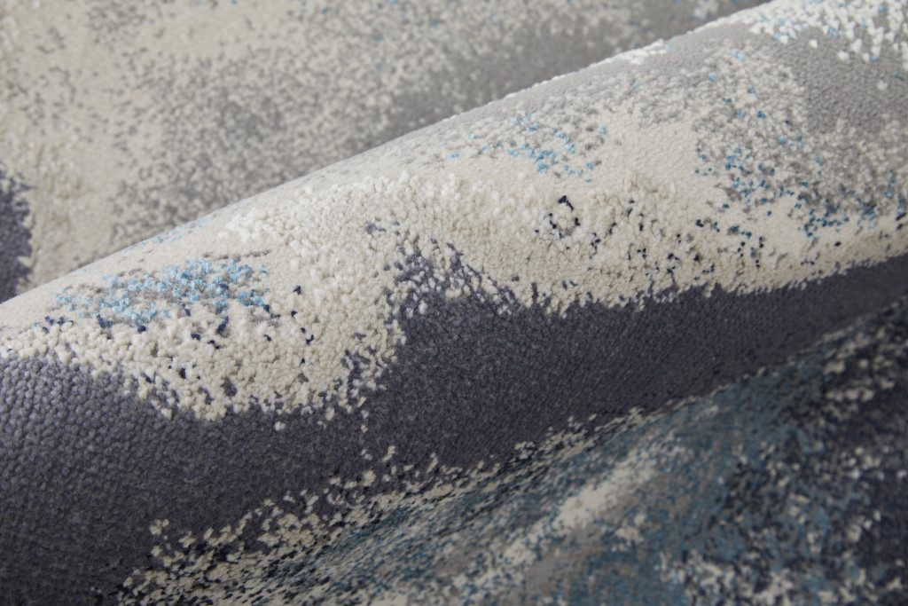 Ivory Black and Gray Abstract Polyester Area Rug