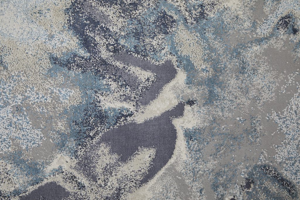 Ivory Black and Gray Abstract Polyester Area Rug