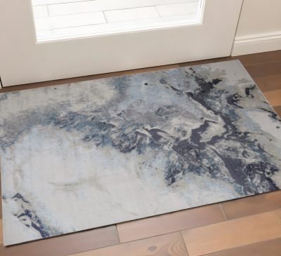 Ivory Black and Gray Abstract Polyester Area Rug