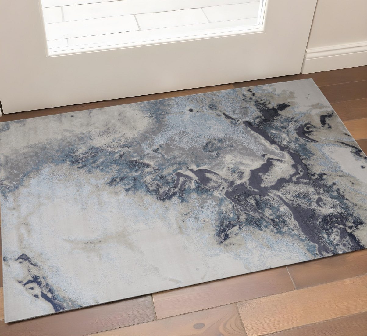 Ivory Black and Gray Abstract Polyester Area Rug, 2′ × 3′
