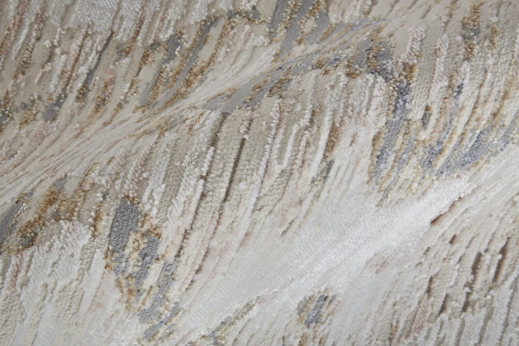 Ivory Tan and Blue Abstract Distressed Polypropylene Area Rug