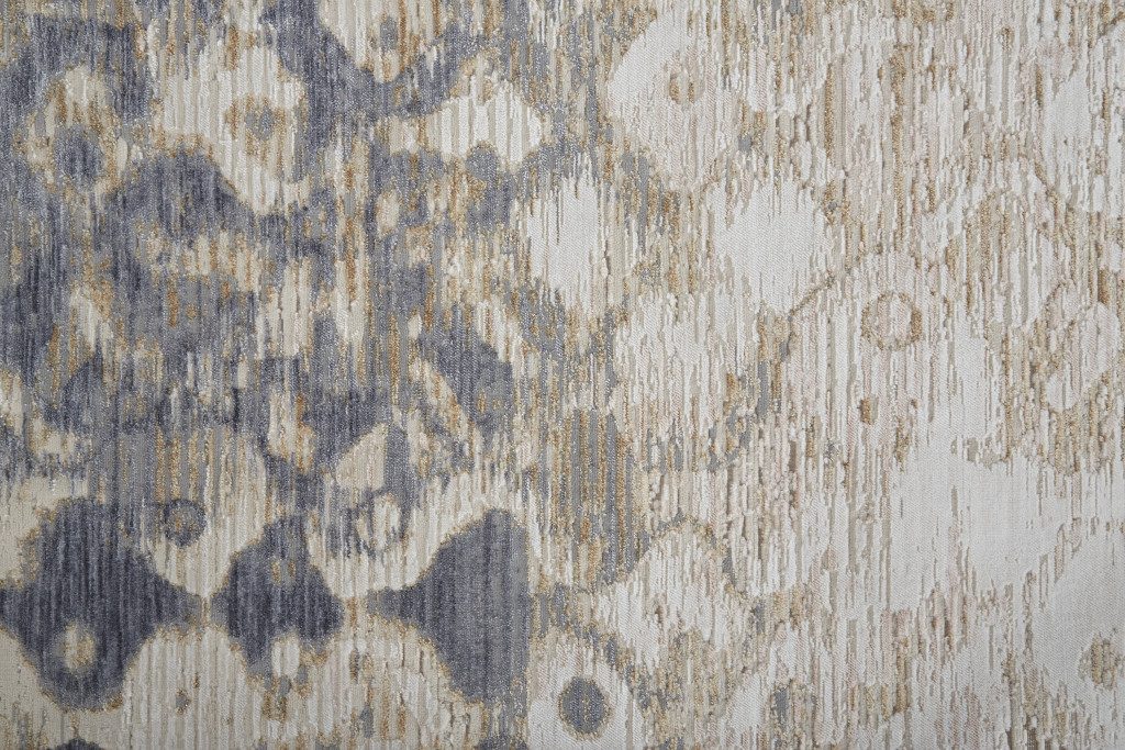 Ivory Tan and Blue Abstract Distressed Polypropylene Area Rug