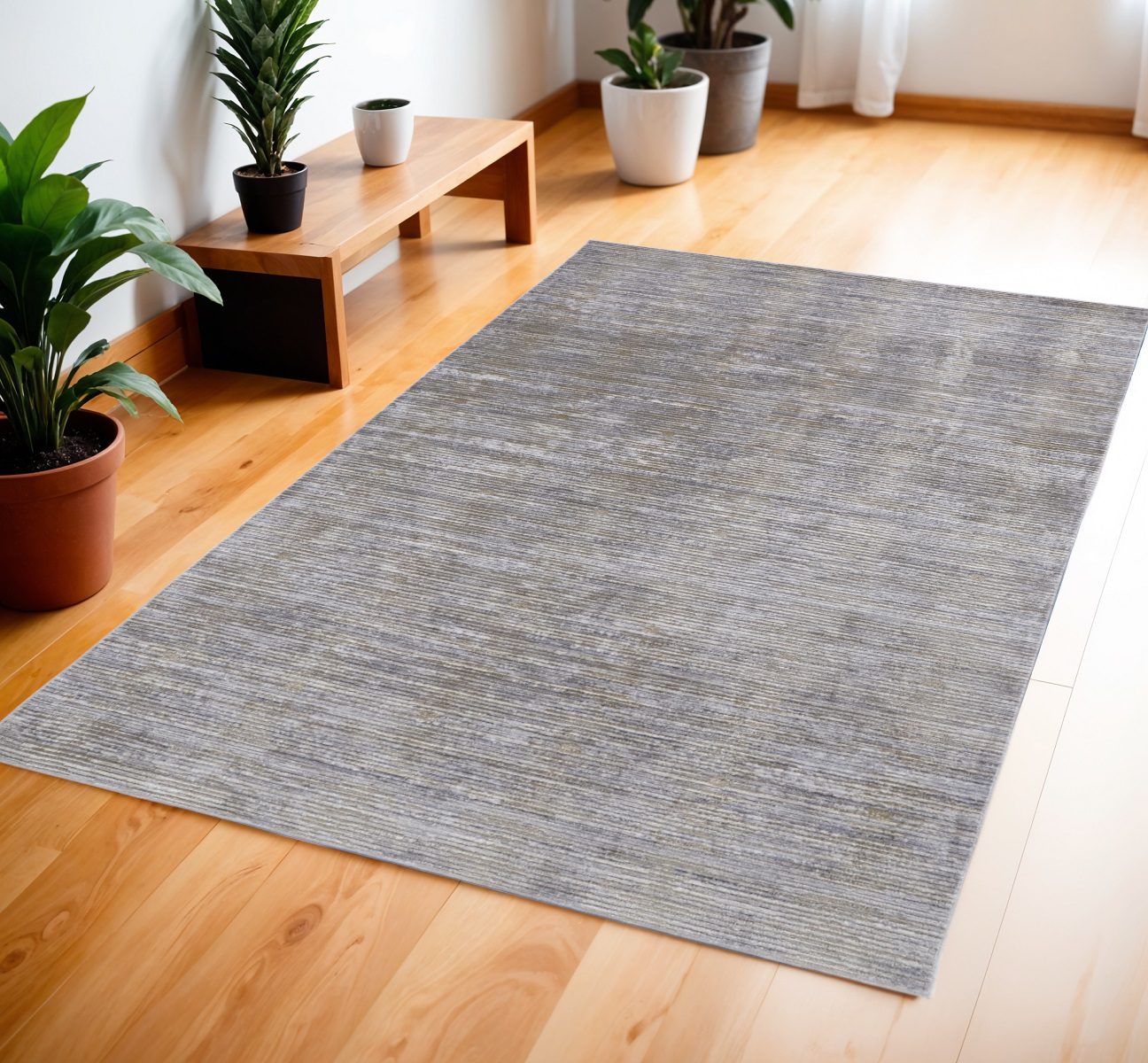 Taupe Silver and Tan Abstract Power Loom Area Rug, 4′ × 6′