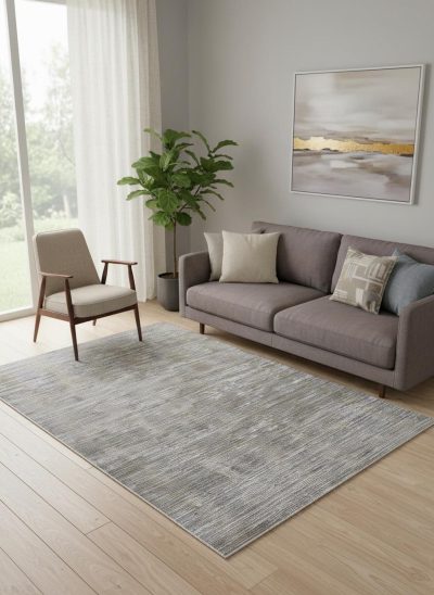 Taupe Silver and Tan Abstract Power Loom Area Rug