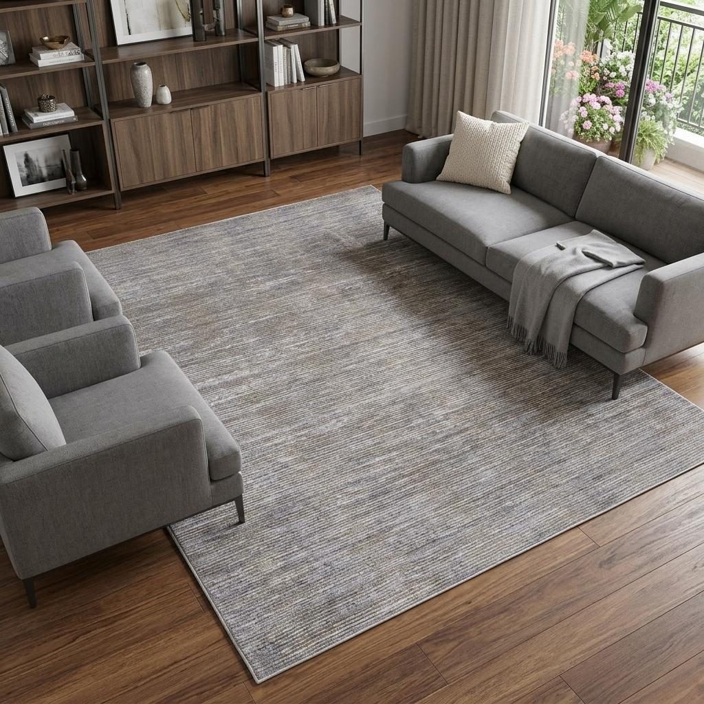 Taupe Silver and Tan Abstract Power Loom Area Rug, 8′ × 10′