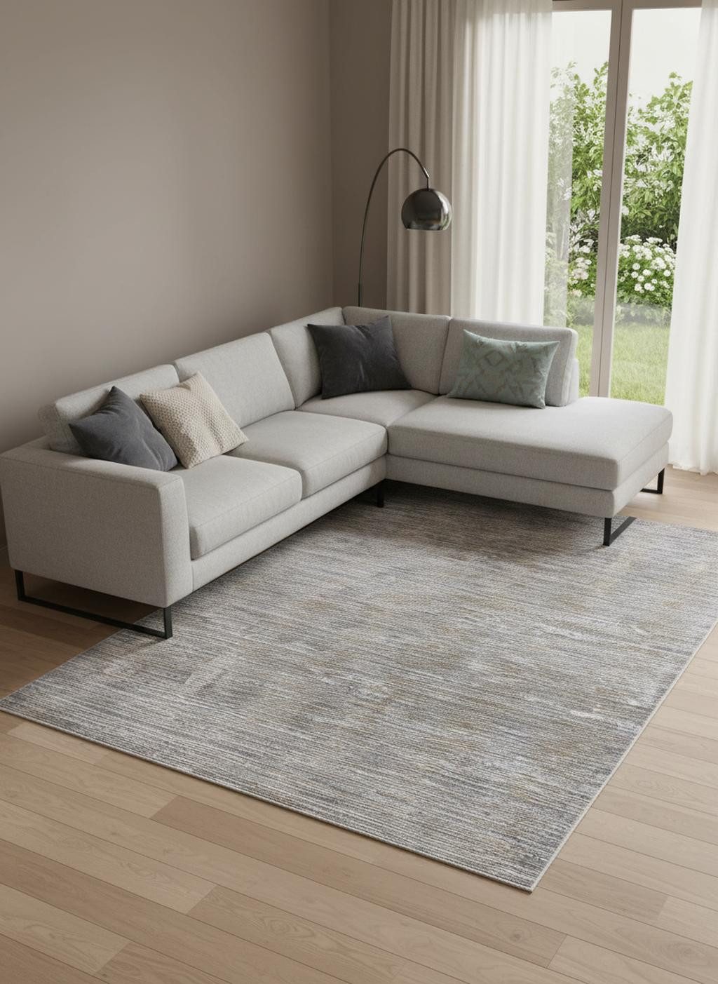 Taupe Silver and Tan Abstract Power Loom Area Rug, 10′ × 13′
