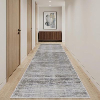 Taupe Silver and Tan Abstract Power Loom Area Rug