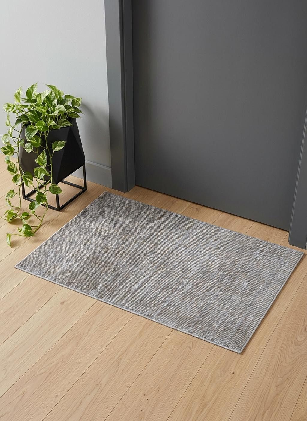 Taupe Silver and Tan Abstract Power Loom Area Rug, 2′ × 3′