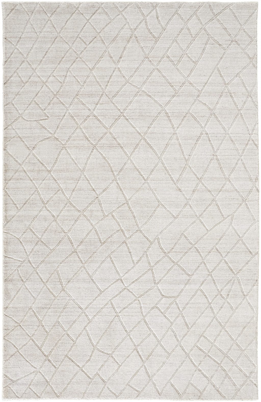 Ivory and Gray Striped Viscose Wool Rectangle Area Rug