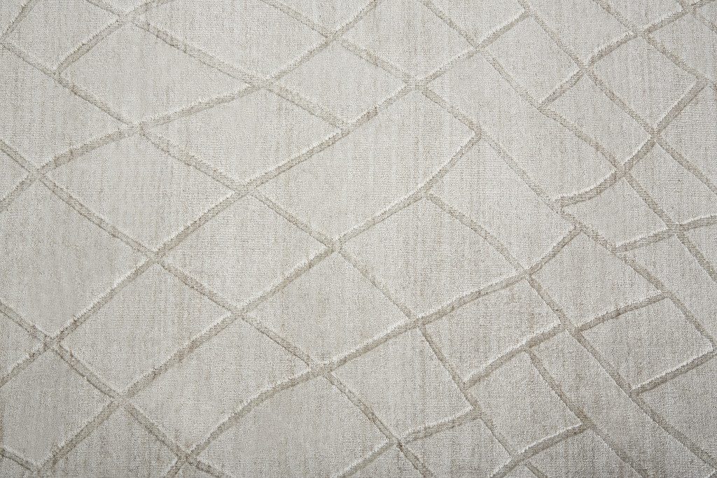 Ivory and Gray Striped Viscose Wool Rectangle Area Rug