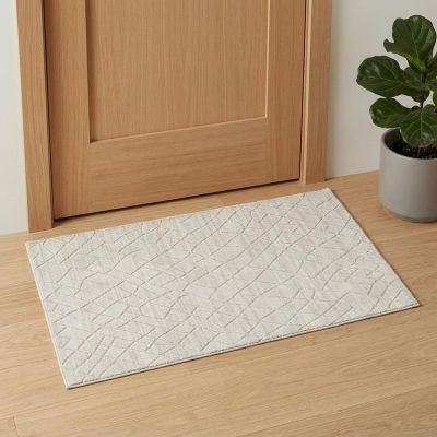 Ivory and Gray Striped Viscose Wool Rectangle Area Rug
