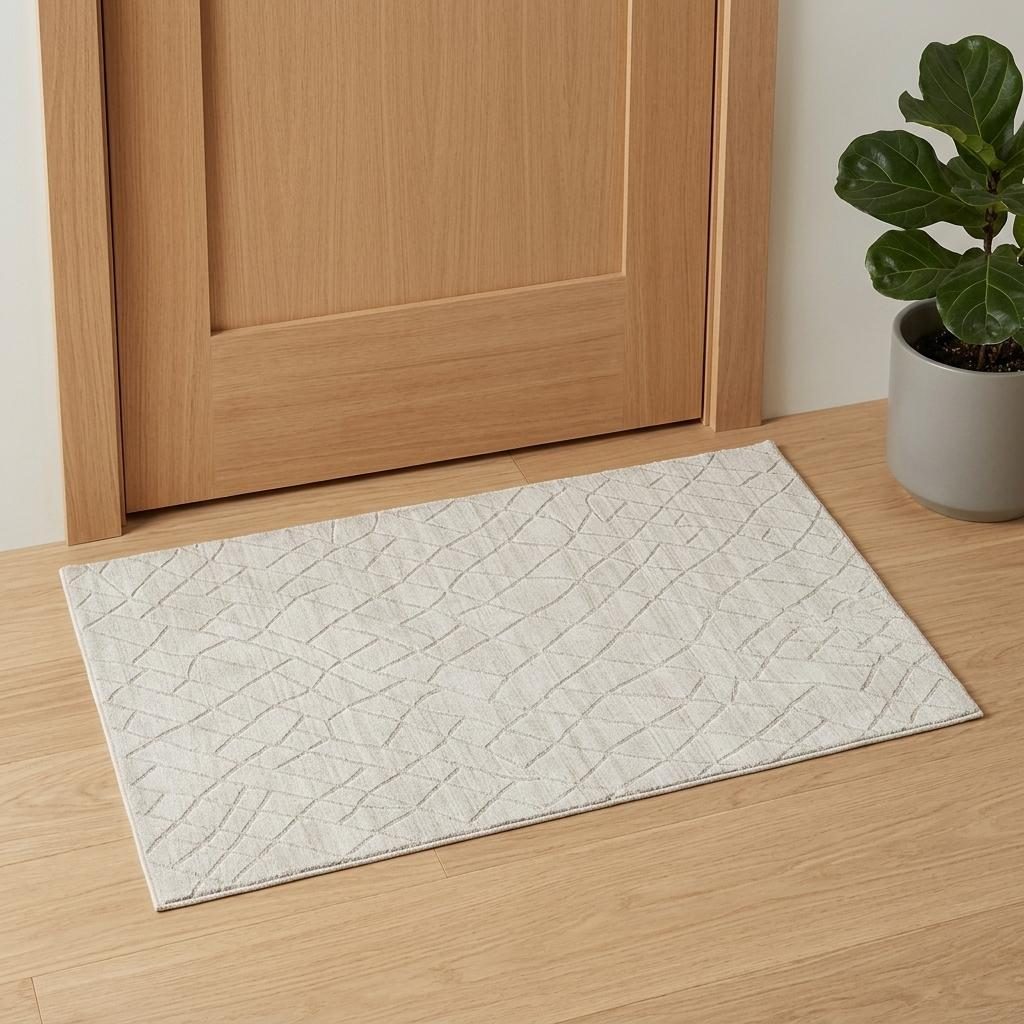 Ivory and Gray Striped Viscose Wool Rectangle Area Rug, 2′ × 3′