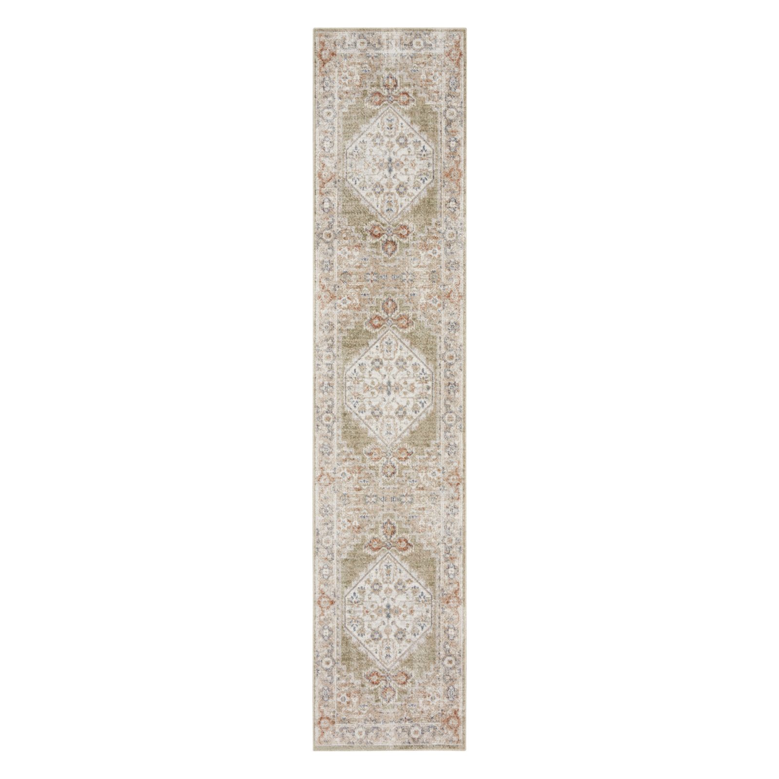 8′ Sage Polyester Washable Oriental Distressed Runner Rug