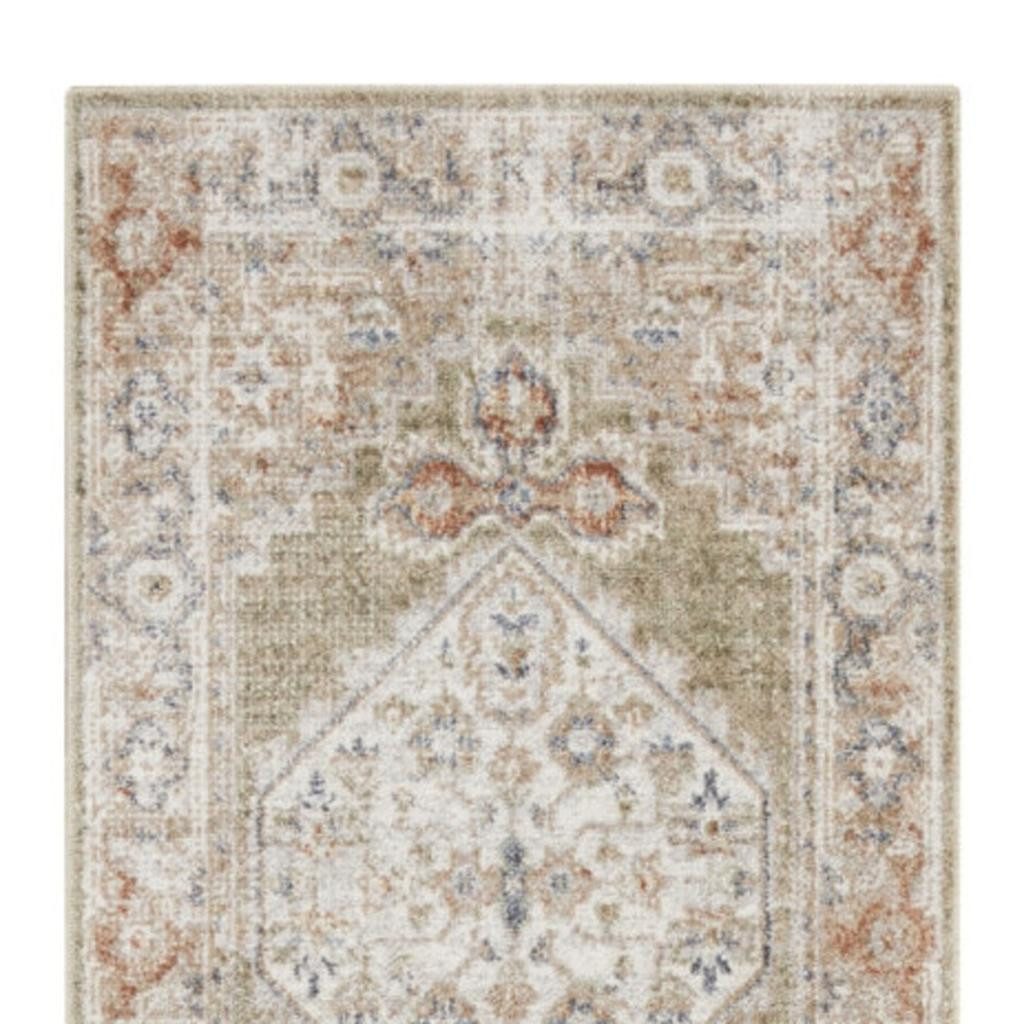 8′ Sage Polyester Washable Oriental Distressed Runner Rug