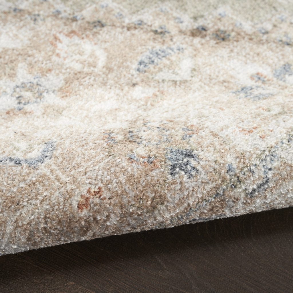 8′ Sage Polyester Washable Oriental Distressed Runner Rug