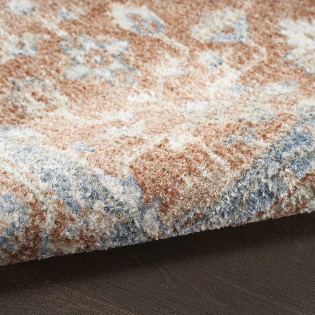 8′ Denim Blue Oriental Distressed Washable Polyester Runner Rug